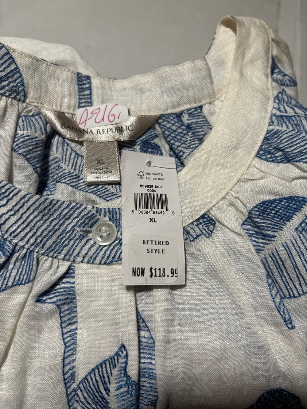 Banana Republic White Blouse with Blue Leaf Print - Picture 10 of 11